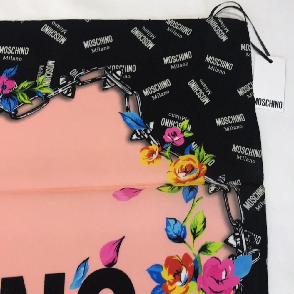 Moschino Silk Scarf Made in Italy 26in x 25in Floral Milano NWT